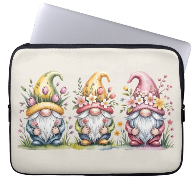 Capa Para Notebook Trio de Gnome de Primavera em Aquarela com Chapéus (Frente)