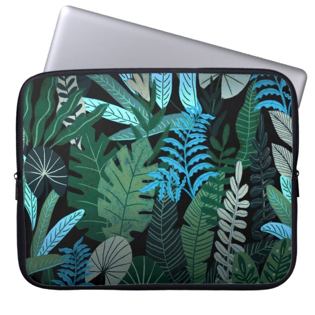Capa Para Notebook Tropical Aloha Exótica da Selva Azul à Noite (Frente)