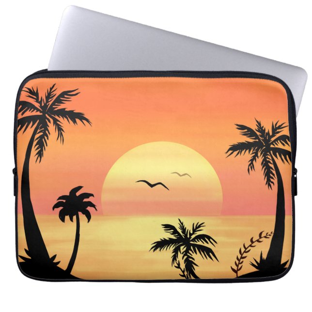 Capa Para Notebook Tropical Beach Sunset Palm Tree Silhouette Art (Frente)