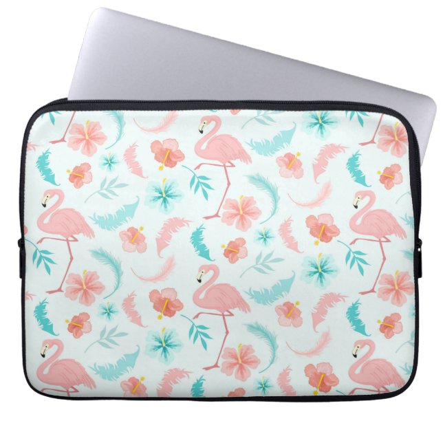 Capa Para Notebook Tropical Rosa Teal Flamingo Patterno (Frente)