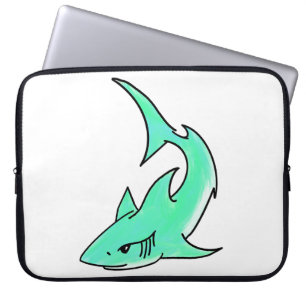 Capa Para Notebook tubarão sorridente desenho animado azul verde ocea