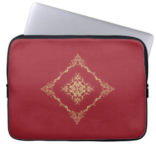 Capa Para Notebook Tudor inspirou o Fractal Dourado e vermelho 13