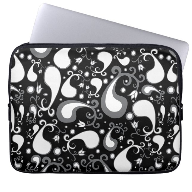 Capa Para Notebook Tulip Paisley Floral abstrato preto e branco (Frente)