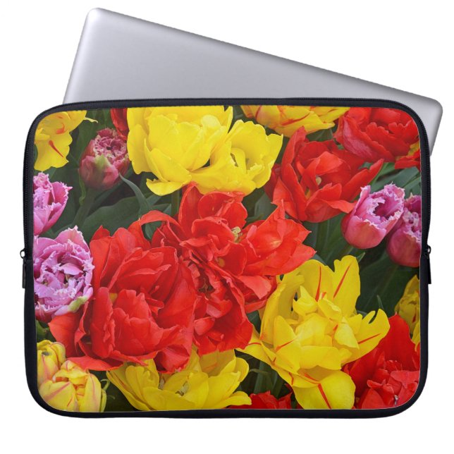 Capa Para Notebook Tulipas de primavera vermelho e amarelo (Frente)