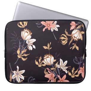 Capa Para Notebook Tulipas de safra, fundo roxo escuro