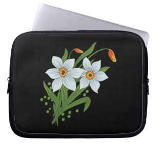 Capa Para Notebook Tulipas e Narcisos Flores Fundo Preto