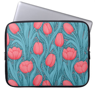 Capa Para Notebook Tulipas em azul e vermelho
