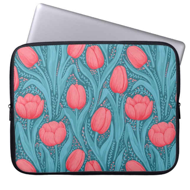 Capa Para Notebook Tulipas em azul e vermelho (Frente)