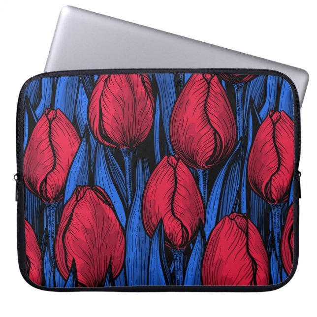 Capa Para Notebook Tulipas em vermelho e azul (Frente)