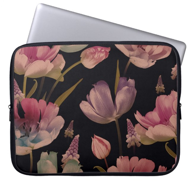 Capa Para Notebook Tulipas plorais, muscari: vindima sem costura (Frente)