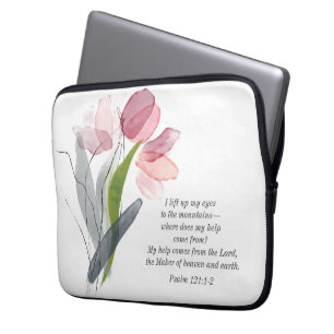 Capa Para Notebook Tulipas Rosa Clara Versículo Bíblico Cristão Branc