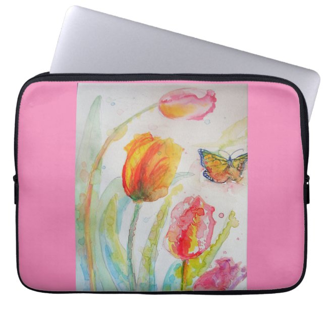 Capa Para Notebook Tulipas Rosa Tulipas Caixa de Laptop de Aquarela (Frente)