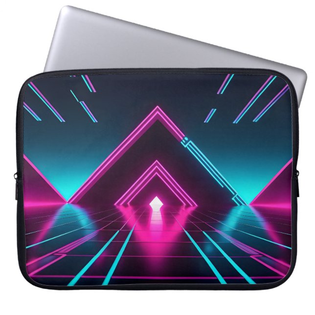 Capa Para Notebook Túnel de Pirâmide Neon Synthwave Ciberpunk Ilumina (Frente)