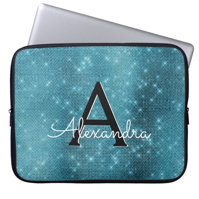 Capa Para Notebook Turquesa Azul Estrelas Estimulantes Monograma (Frente)