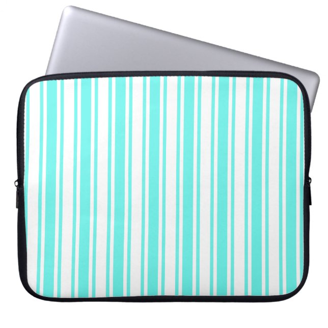 Capa Para Notebook Turquesa e listras doces brancas (Frente)