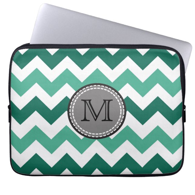 Capa Para Notebook Turquesa e Mint Chevron Zigzag Monograma (Frente)