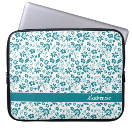 Capa Para Notebook Turquesa Flores Tropicais Teais Monograma