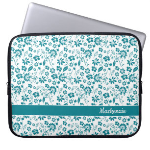 Capa Para Notebook Turquesa Flores Tropicais Teais Monograma