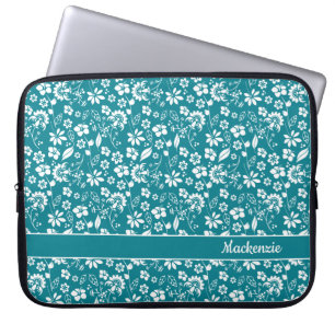 Capa Para Notebook Turquesa Flores Tropicais Teais Monograma