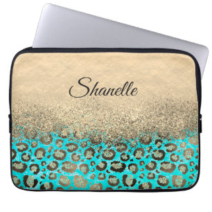 Capa Para Notebook Turquesa Leopardo com brilho