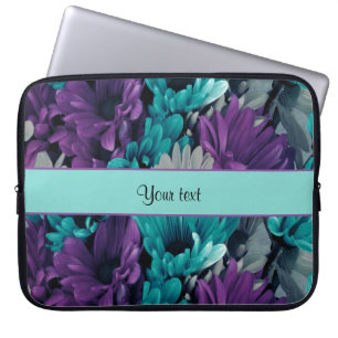 Capa Para Notebook Turquesa & margaridas roxas