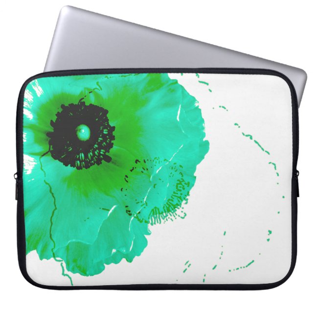 Capa Para Notebook turquesa vibrante e ranúculo branco (Frente)