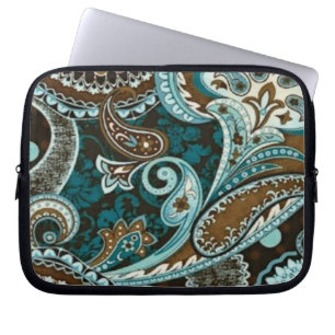 Capa Para Notebook Turquoise Brown Vintage Paisley