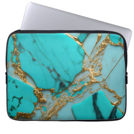 Capa Para Notebook Turquoise Marble with Golden Veins