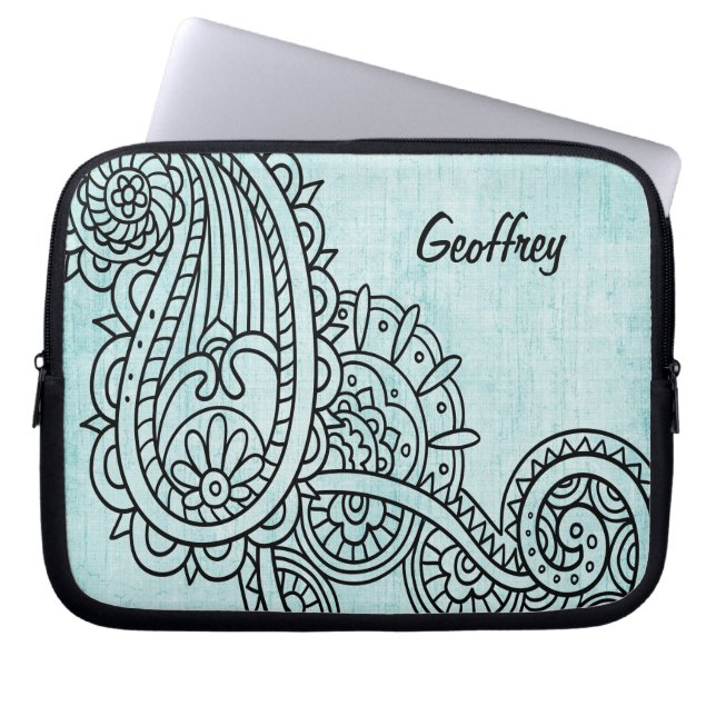 Capa Para Notebook Turquoise Mehndi Motif Bolsa de laptop (Frente)