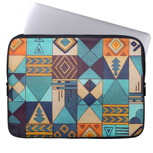 Capa Para Notebook Turquoise & Orange Patchwork Tote (Frente)