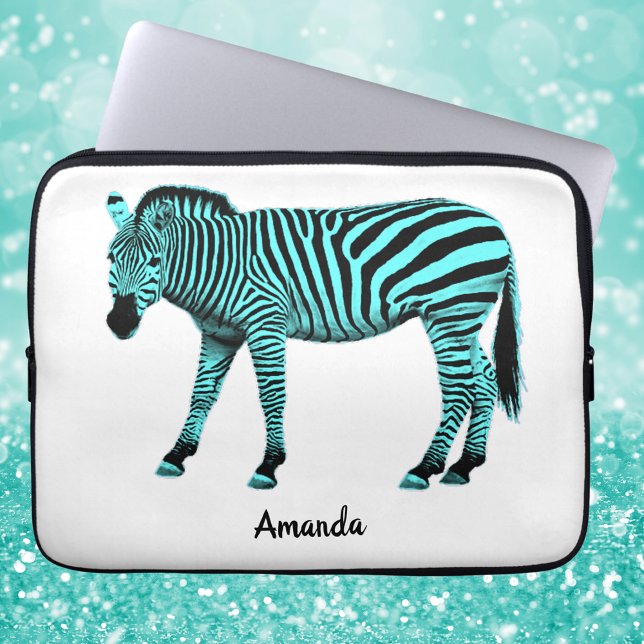 Capa Para Notebook Turquoise Zebra Eletrônicos com seu nome (Criador carregado)