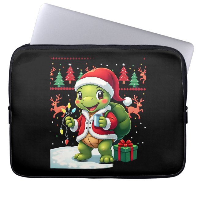 Capa Para Notebook Turtle Xmas Lights Ugly Santa Turtle Christmas Tan (Frente)