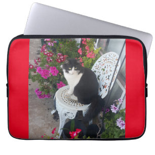 Capa Para Notebook Tuxedo Cat Flowers Bonito Gatos Gatos Cartão de An