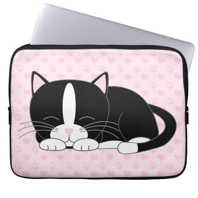 Capa Para Notebook Tuxedo Sonolento Cat {rosa} (Frente)