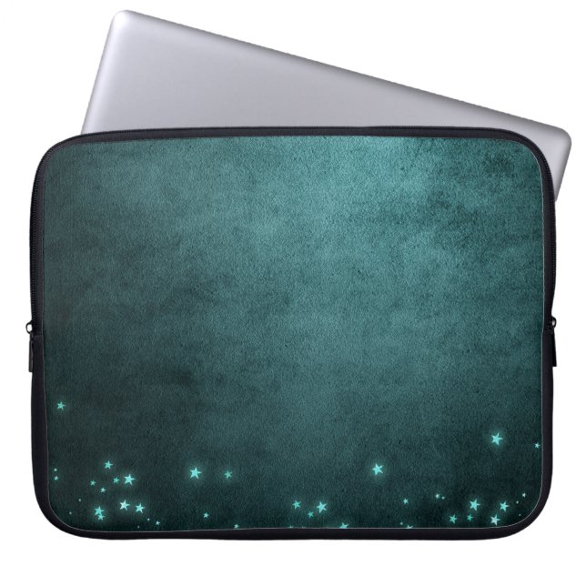 Capa Para Notebook Twilight Teal | Estrelas Verdes Profundas Aqua Neo (Frente)