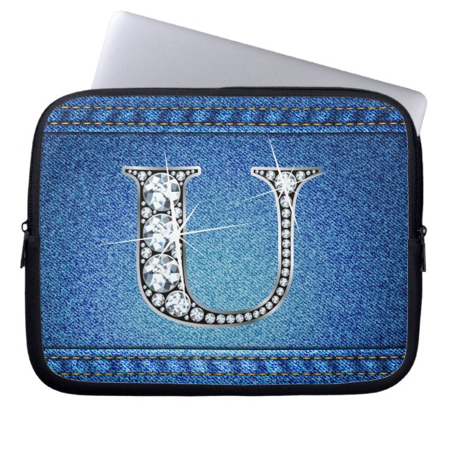 Capa Para Notebook U Faux "Diamond" Denim Stitting Eletrônicos Bag (Frente)