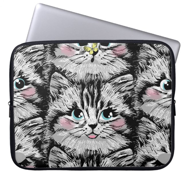 Capa Para Notebook Um gatinho peludo bonito encara um padrão perfeito (Frente)