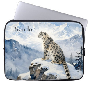 Capa Para Notebook Um Leopardo da Neve no Pico Nevado Personalizado