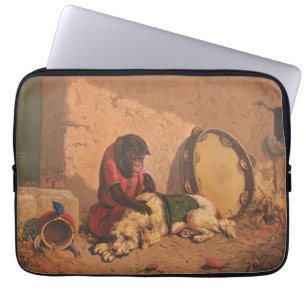 Capa Para Notebook Um Macaco E Um Cachorro Com Um Grande Tambourino
