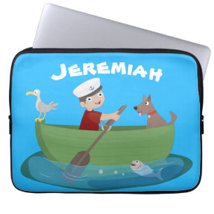 Capa Para Notebook Um marinheiro e um cartoon de barco a remos de um 