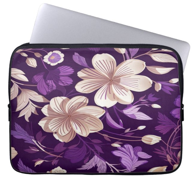 Capa Para Notebook Um padrão floral com fundo roxo (Frente)