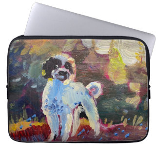 Capa Para Notebook Um poodle preto-e-branco alegre