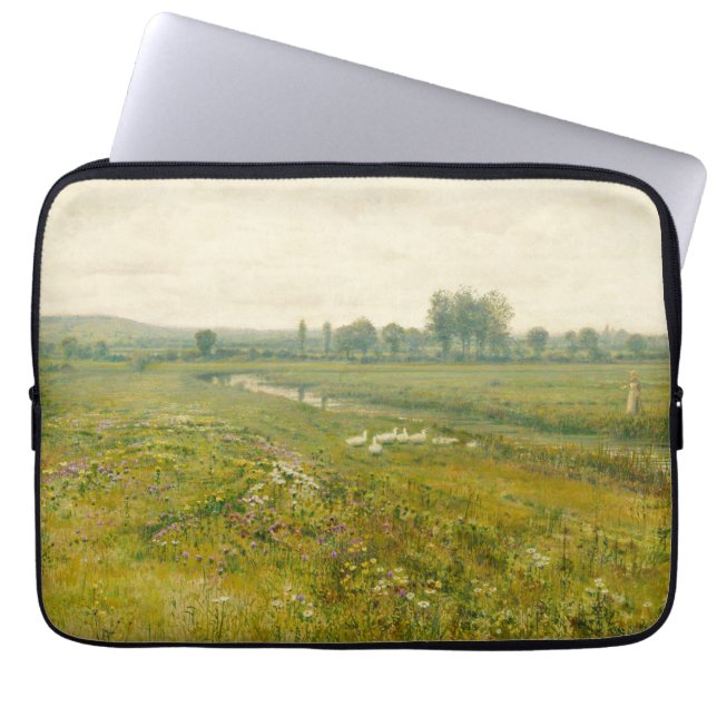 Capa Para Notebook Uma ampla paisagem de campo com os gansos (Frente)