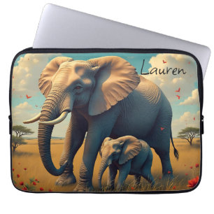 Capa Para Notebook Uma doce mãe sentimental e elefante bebê