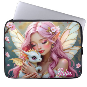 Capa Para Notebook Uma Fada Elegante e seu Bebê Dragão Personalizado