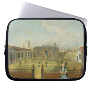 Capa Para Notebook Uma jovem senhora com seu cão na frente de um