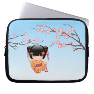 Capa Para Notebook Ume Kokeshi Doll - Japonesa Geisha Girl Blue