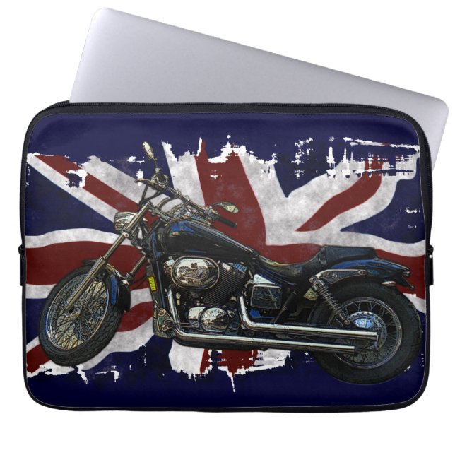 Capa Para Notebook União Patriótica Jack UK Union Flag & Motorcycle (Frente)