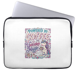 Capa Para Notebook Unicórnio Alimentado por Café e Magia de Unicórnio