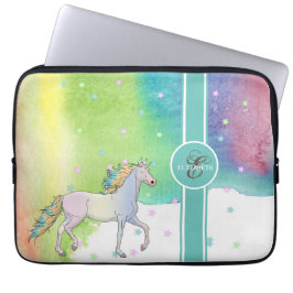 Capa Para Notebook Unicórnio, Monograma de Estrelas Coloridas, Salpic